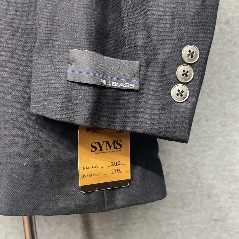 NWT Bill Blass 48L Black Double Breasted Wool Sport Coat Blazer